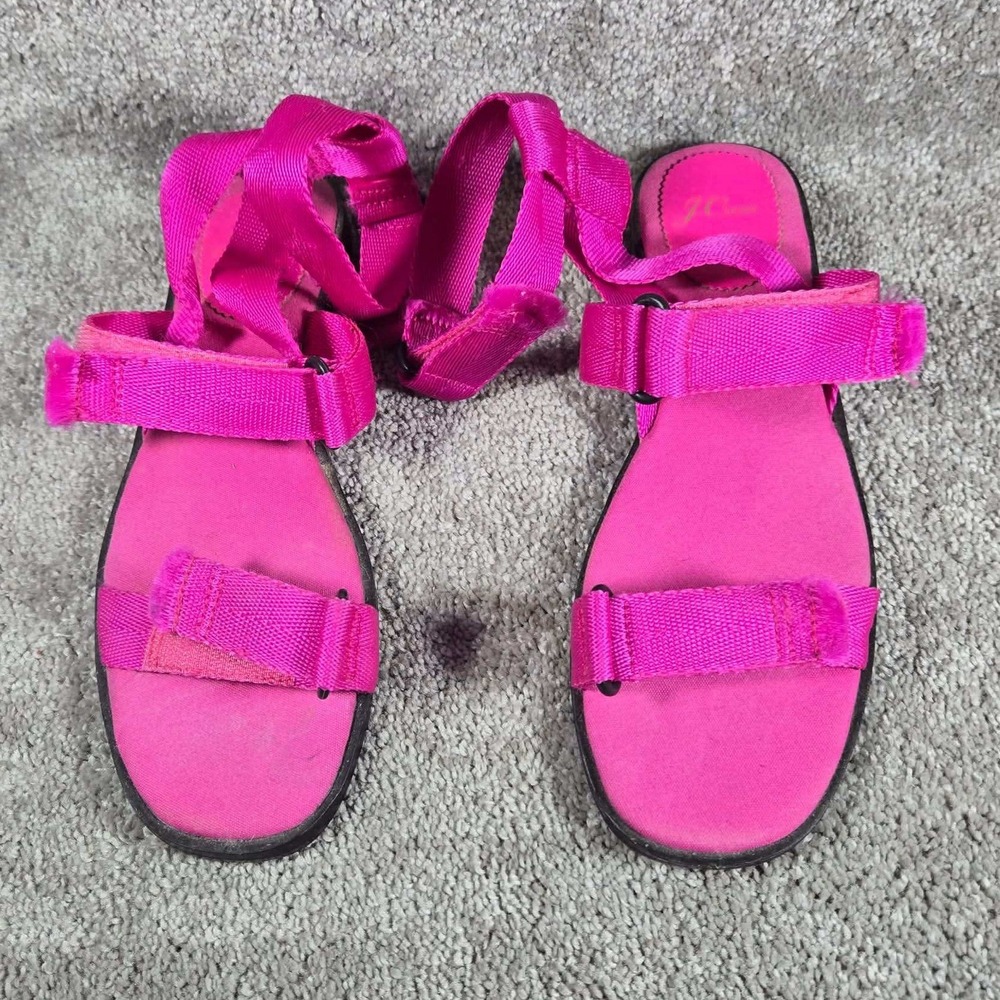 J.Crew Gretchen Sandals Pink Strappy Nylon Hook-and-Loop Barbiecore Women 8.5